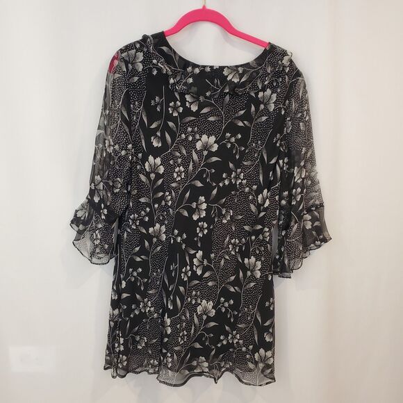 Dark Floral Beaded Silk Top 16W Ruffle neck Bell Sleeve Whimsigoth Fairy Grunge - Picture 4 of 10